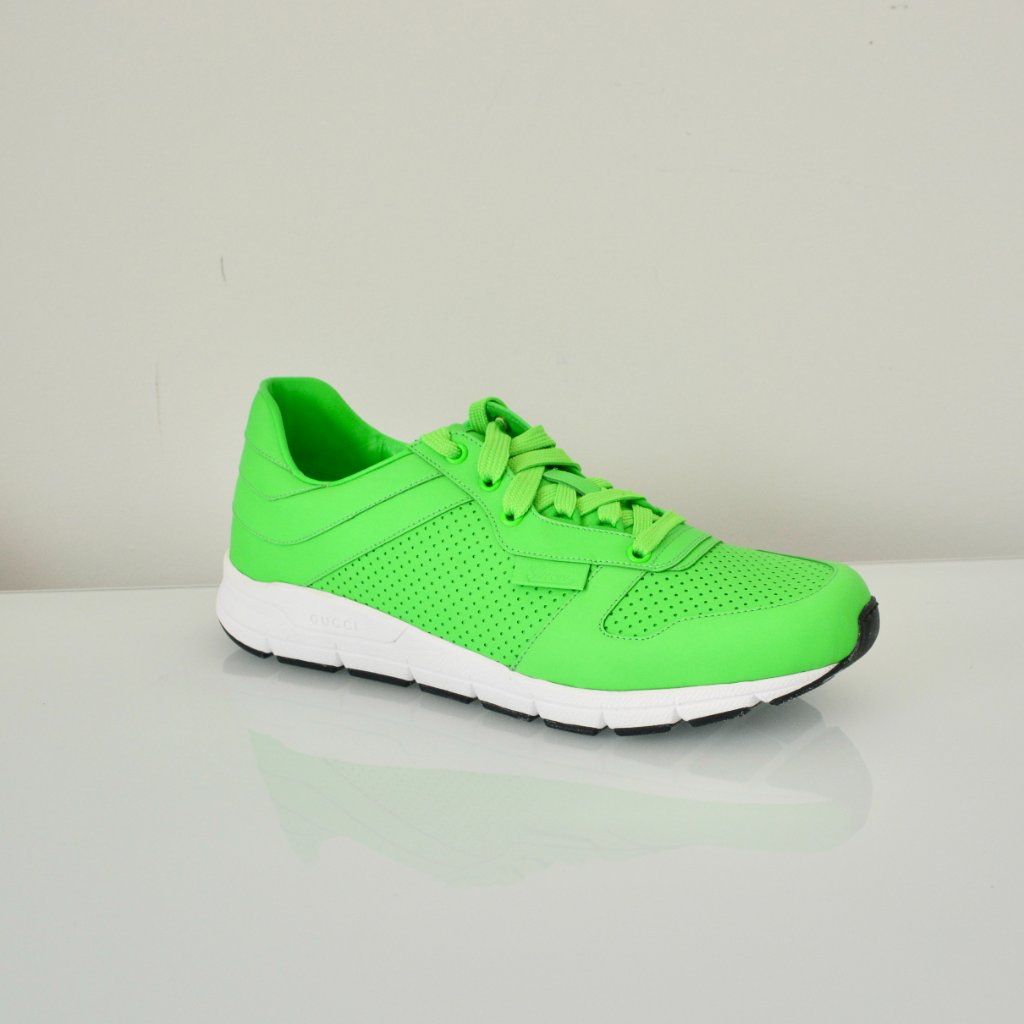 Nib Gucci Leather Neon Green Tennis Mens Low Top Sneakers